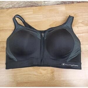 Champion womens Motion Control Zip Sports Bra, Black, 38DD US